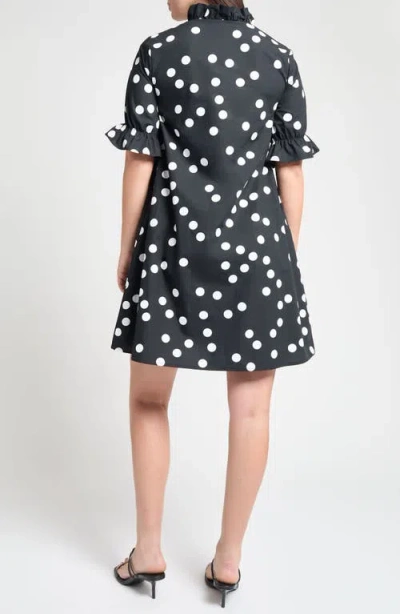 Ming Wang Ruffle Detail Poplin Shift Dress In Black