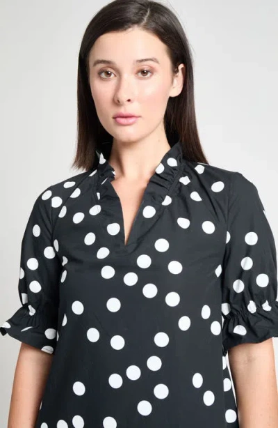 Ming Wang Ruffle Detail Poplin Shift Dress In Black