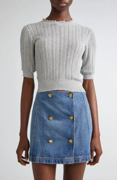 Ulla Johnson Gemma Crochet-trimmed Pointelle-knit Sweater In Gray