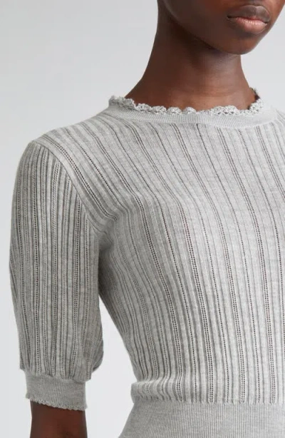 Ulla Johnson Gemma Crochet-trimmed Pointelle-knit Sweater In Gray