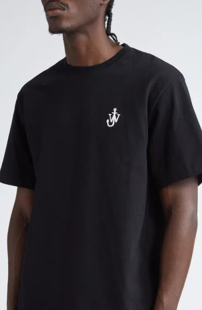 Jw Anderson Black Crewneck T-shirt With Anchor Embroidery On The Front In Black