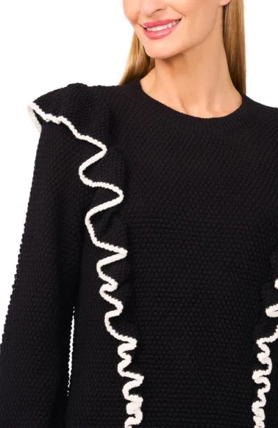 Cece Tipped Ruffle Sweater In Black