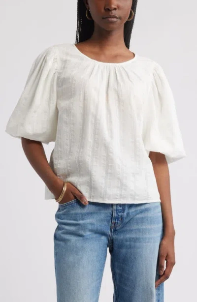 Treasure & Bond Bubble Sleeve Cotton Dobby Top In Neutral