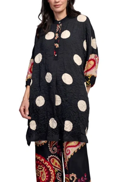Alembika Polka Dots Mixed Print Tunic With Mandarin Collar