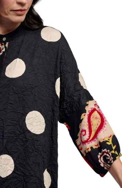 Alembika Polka Dots Mixed Print Tunic With Mandarin Collar