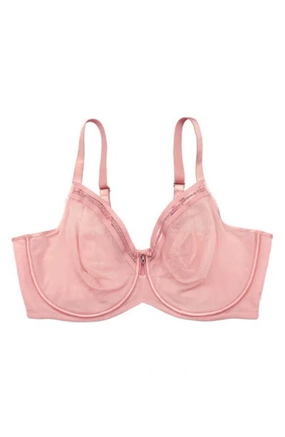 Curvy Couture Sheer Mesh Underwire Unlined Bra In Pink