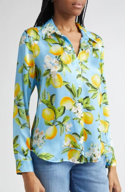 L Agence L'agence Tyler Lemon Print Silk Button-up Shirt