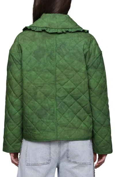 Avec Les Filles Ruffle Collar Quilted Jacket In Green