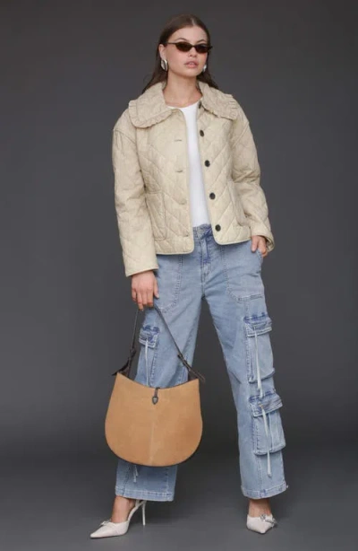 Avec Les Filles Ruffle Collar Quilted Jacket