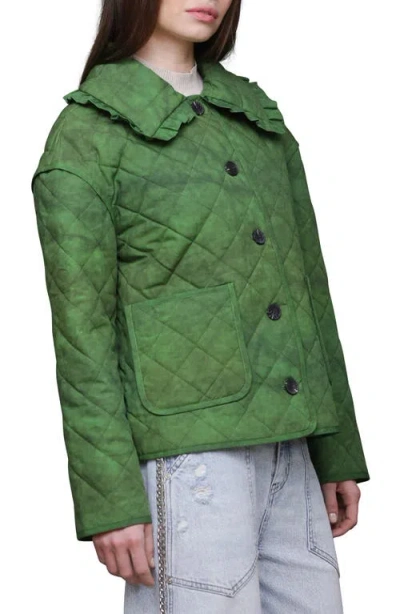 Avec Les Filles Ruffle Collar Quilted Jacket In Green