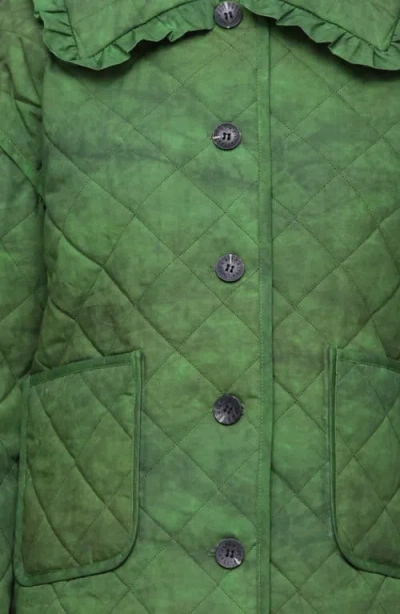 Avec Les Filles Ruffle Collar Quilted Jacket In Green