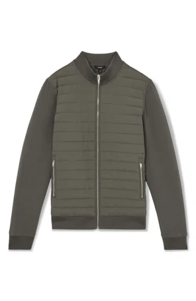 Reiss Sage Hybrid Quilt And Interlock Jersey Zip-through Jacket In Green