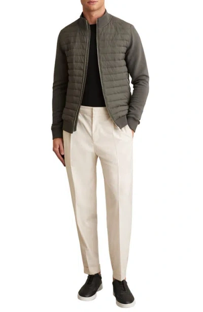 Reiss Sage Hybrid Quilt And Interlock Jersey Zip-through Jacket In Green