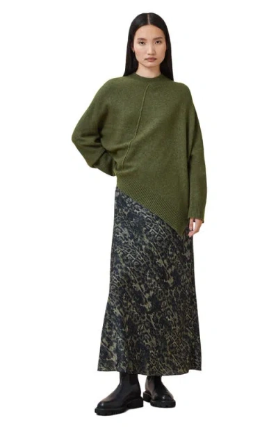 Allsaints Lock Asymmetrical Crewneck Sweater In Green