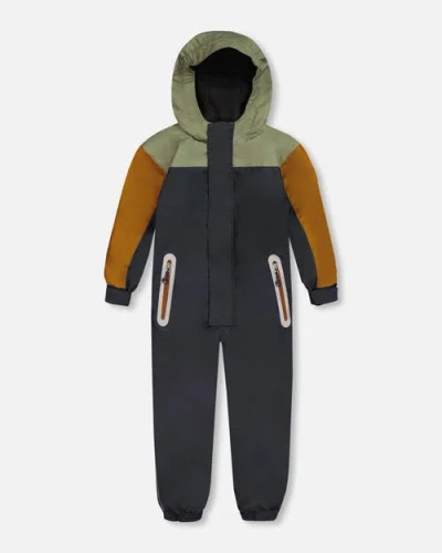 Deux Par Deux Boy's Colorblock Mid-season One-piece Outerwear Dark Gray, Sage, And Tan In Blue
