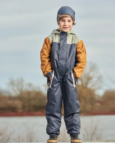 Deux Par Deux Boy's Colorblock Mid-season One-piece Outerwear Dark Gray, Sage, And Tan In Blue