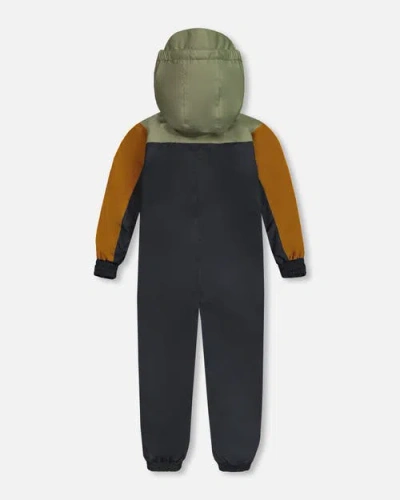 Deux Par Deux Boy's Colorblock Mid-season One-piece Outerwear Dark Gray, Sage, And Tan In Blue