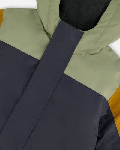 Deux Par Deux Boy's Colorblock Mid-season One-piece Outerwear Dark Gray, Sage, And Tan In Blue
