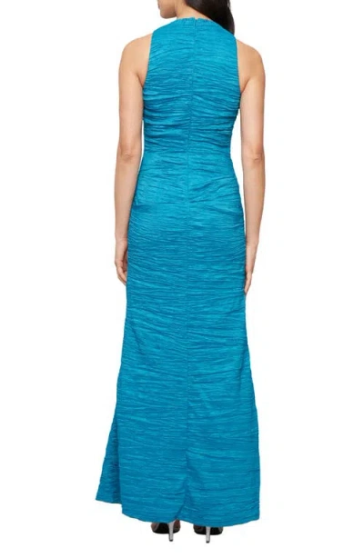 Alex Evenings Sleeveless Stretch Taffeta Maxi Cocktail Dress In Blue