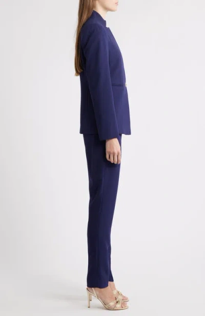 Tahari Asl Notch Neck Long Sleeve Jumpsuit In Blue
