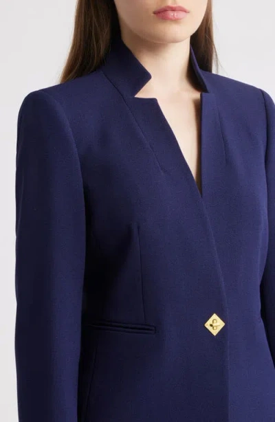 Tahari Asl Notch Neck Long Sleeve Jumpsuit In Blue