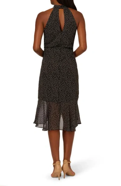Adrianna Papell Shirred Dot Chiffon Dress In Black
