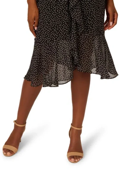 Adrianna Papell Shirred Dot Chiffon Dress In Black