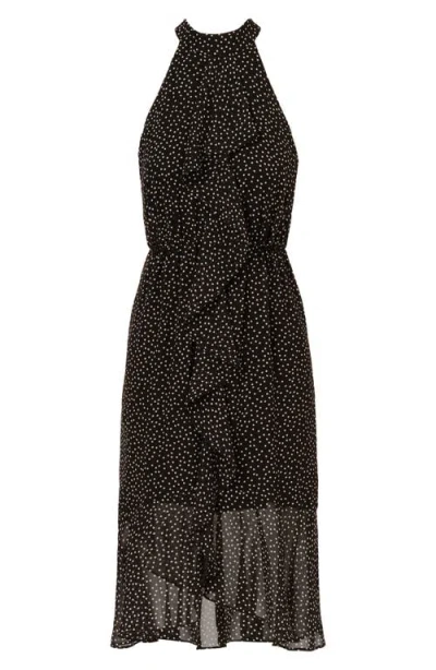 Adrianna Papell Shirred Dot Chiffon Dress In Black