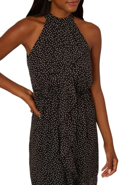 Adrianna Papell Shirred Dot Chiffon Dress In Black