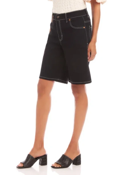 Karen Kane Contrast Stitch Denim Bermuda Shorts In Black