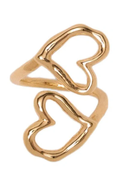 Maje Double Gold-plated Heart Ring In Gold