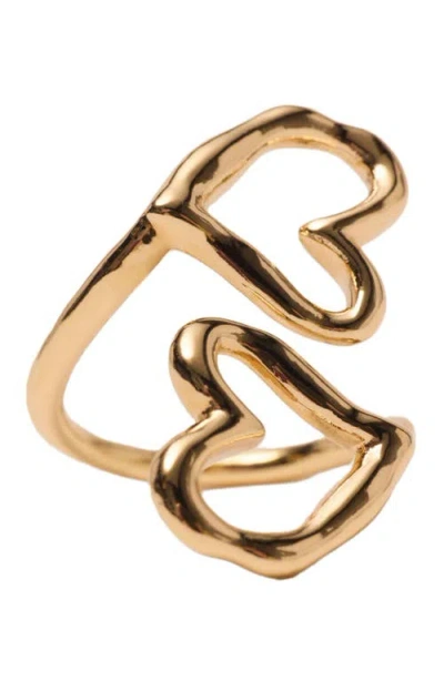 Maje Double Gold-plated Heart Ring In Gold