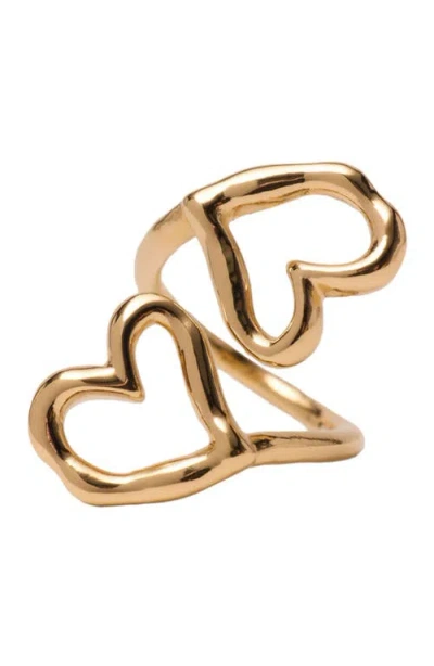 Maje Double Gold-plated Heart Ring In Gold