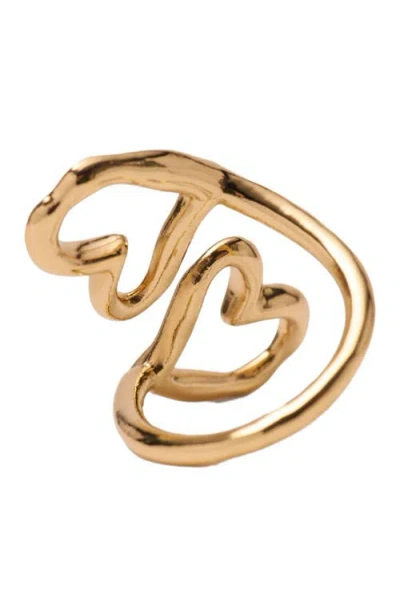 Maje Double Gold-plated Heart Ring In Gold