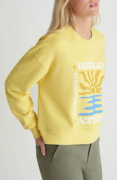 Hurley Living Peace Boxy Cotton Terry Graphic Sweatshirt In Yellow