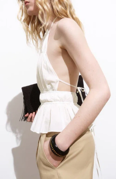 Mango Peplum Cotton Halter Top In White