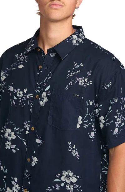 Billabong Sundays Paisley Short Sleeve Button-up Shirt In Blue