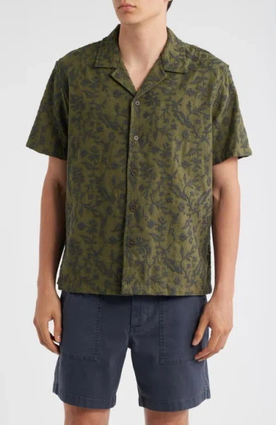 Treasure & Bond Embroidered Linen & Cotton Camp Shirt In Green