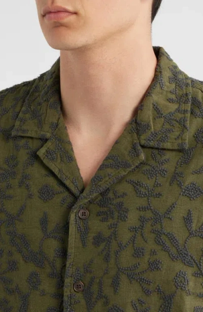 Treasure & Bond Embroidered Linen & Cotton Camp Shirt In Green