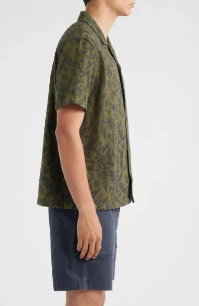 Treasure & Bond Embroidered Linen & Cotton Camp Shirt In Green