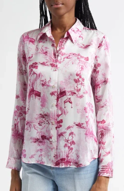 L Agence L'agence Tyler Peacock Print Silk Button-up Shirt