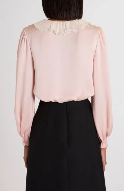 Valentino Garavani Lace Trim Chiffon Ruffle Hammered Satin Shirt In Multi