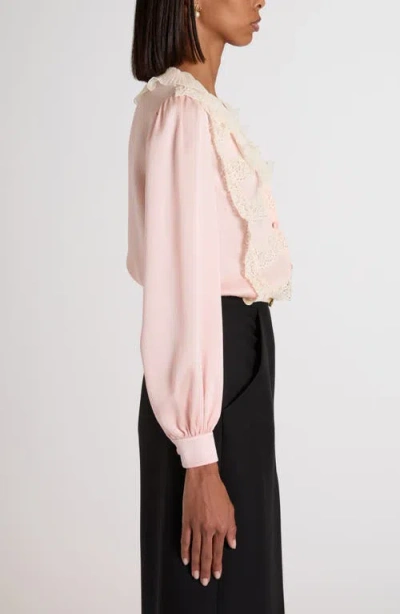 Valentino Garavani Lace Trim Chiffon Ruffle Hammered Satin Shirt In Multi