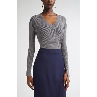 St John St. John Collection Vanis Fine Guage Cable Stitch V-neck Sweater