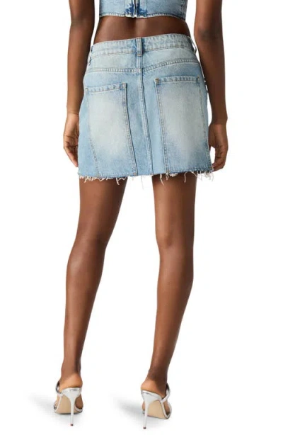 Steve Madden Eras Rhinestone Frayed Denim Mini Skirt In Blue
