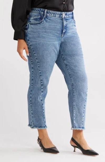Wit & Wisdom Frayed Twist Seam High Waist Ankle Straight Leg Jeans