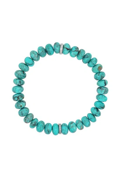 Sheryl Lowe Turquoise 8mm Bead Bracelelt With Diamond Rondelle