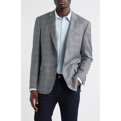 Emporio Armani Plaid Virgin Wool Blazer In Gray