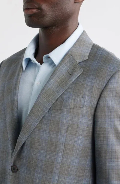 Emporio Armani Plaid Virgin Wool Blazer In Gray