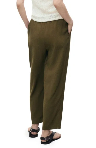 Mango Elastic Waist Flowy Pants In Green